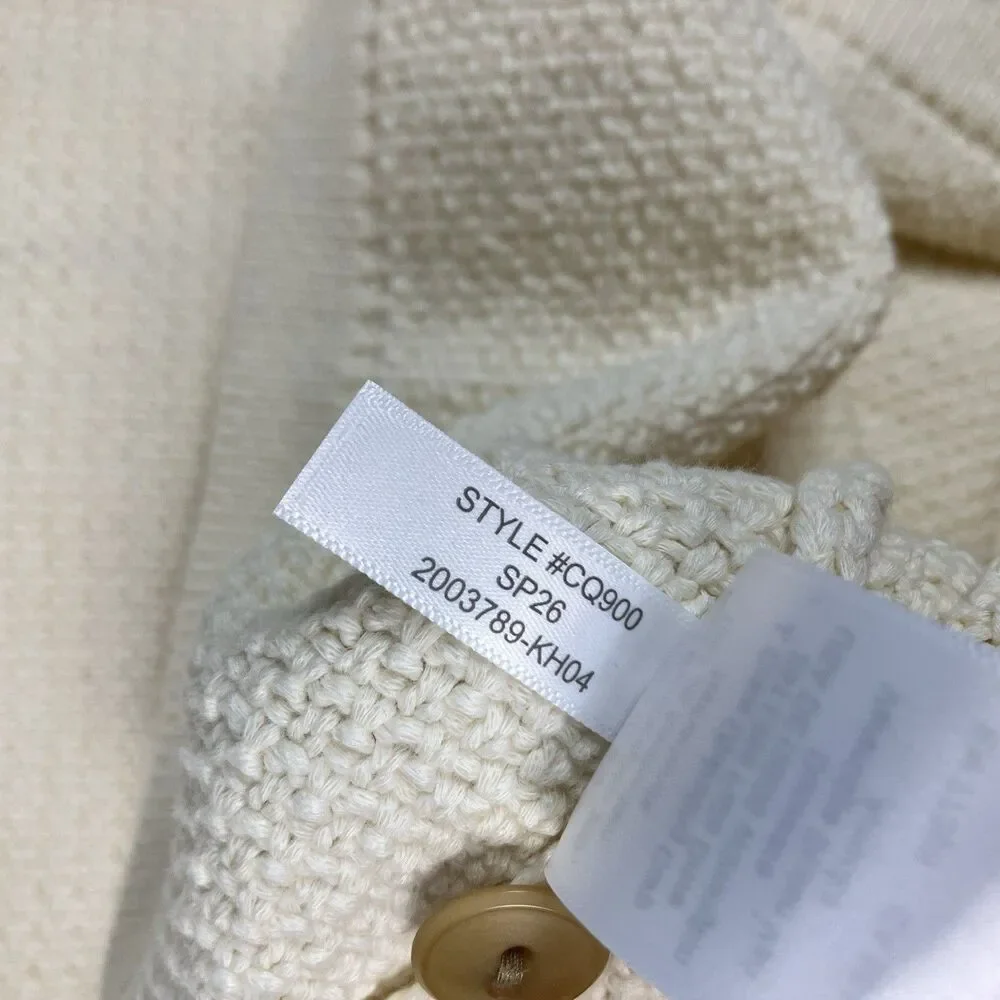 J Crew Polo Cardigan Mens L Cream Short Sleeve Cotton Waffle Knit Preppy CQ900